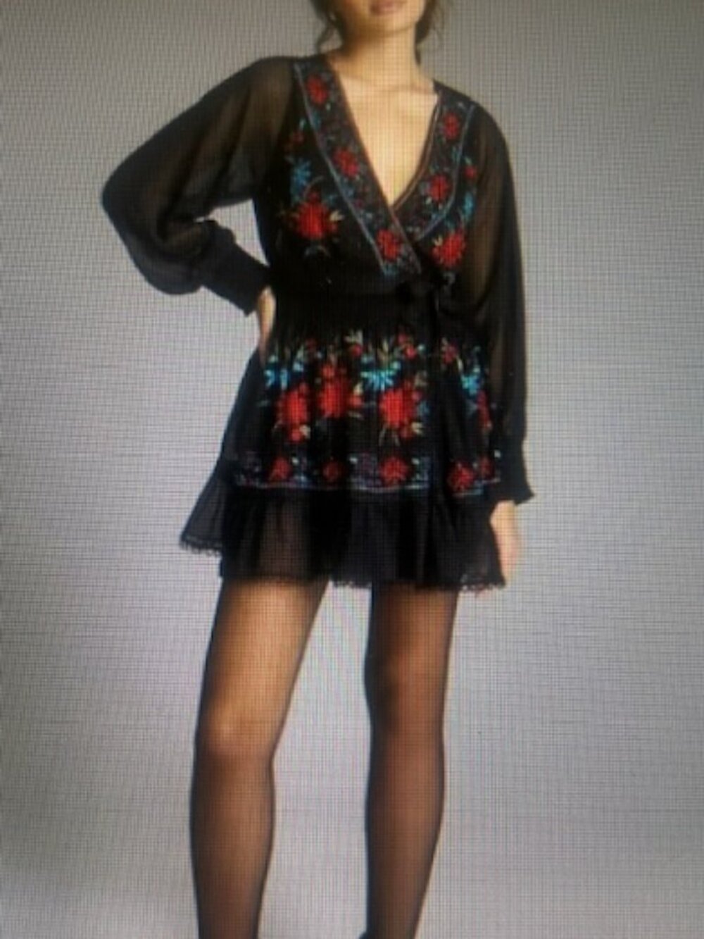 Anthropologie x Not So Serious Floral Embroidered Ruffle Wrap Mini Dress NWT